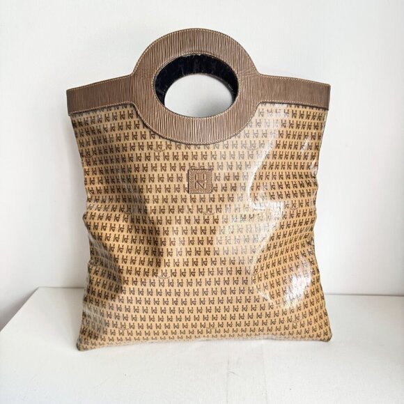 Vintage Harpel Florance Monogram Print Fold Over Clutch to Shopper Bag - Picture 2 of 10